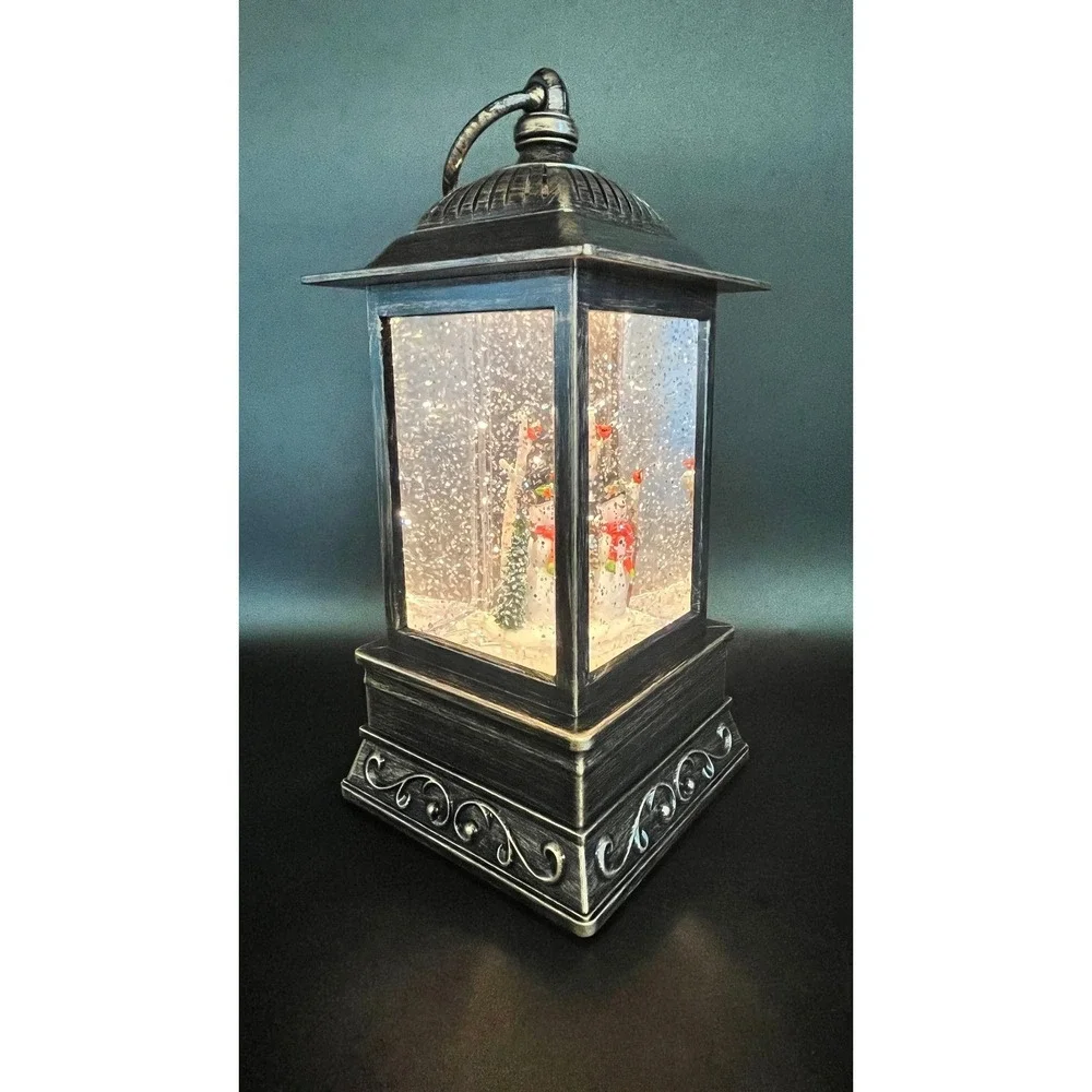 Christmas Forever Snowman with Broom‎ Glitter Lantern 10.5 Inch Bronze Lighted